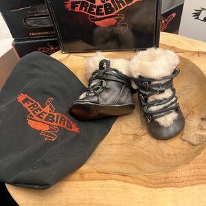 Freebird Black Baby Boots with Fur Trim